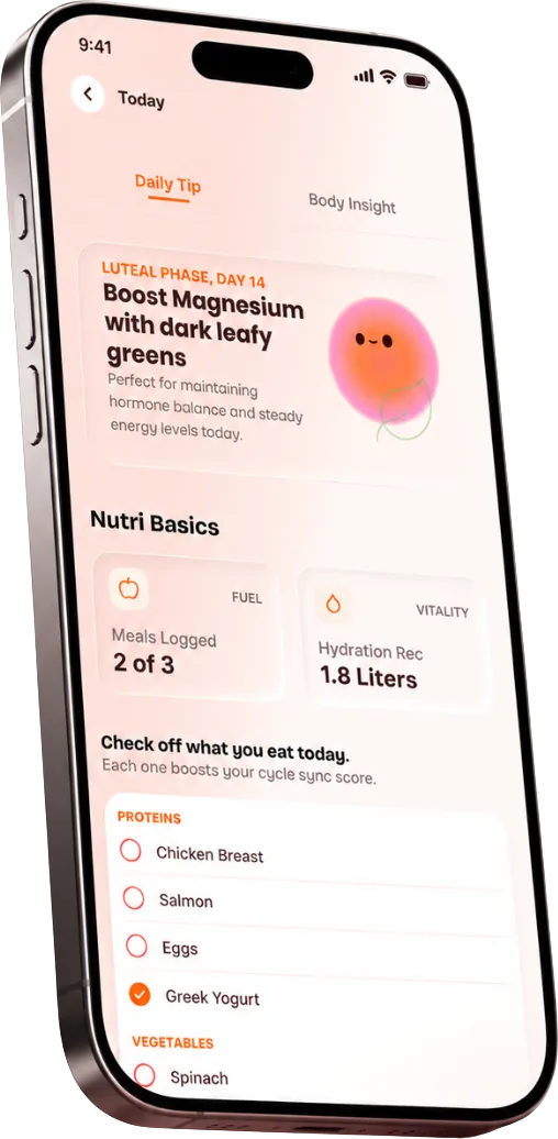 NutriSync app showing phase-synced nutrition